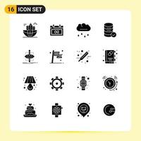 Set of 16 Commercial Solid Glyphs pack for web security money hosting rainy Editable Vector Design Elements