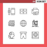 9 User Interface Outline Pack of modern Signs and Symbols of globe earth gadget vehicle coach Editable Vector Design Elements