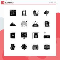 Mobile Interface Solid Glyph Set of 16 Pictograms of landscape inspiration food insight idea Editable Vector Design Elements
