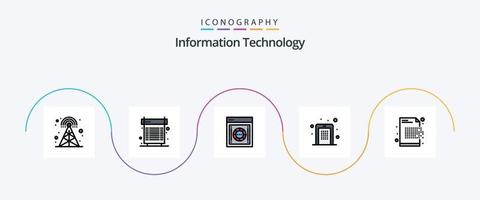 Information Technology Line Filled Flat 5 Icon Pack Including pin. code. system. access. safe box vector
