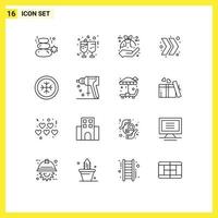 User Interface Pack of 16 Basic Outlines of cold chevron reception arrow hand Editable Vector Design Elements