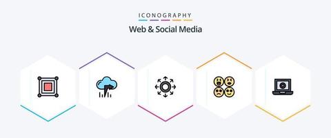 web y redes sociales paquete de iconos de 25 líneas completas que incluye corazón. computadora. datos. triste. emojis vector