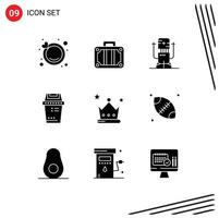 Modern Set of 9 Solid Glyphs and symbols such as award trash bot junk bin Editable Vector Design Elements