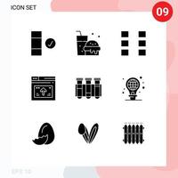 Pack of 9 creative Solid Glyphs of science test ux arrow web Editable Vector Design Elements