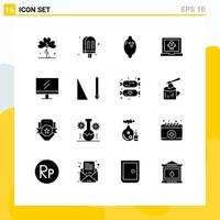 Modern Set of 16 Solid Glyphs Pictograph of education rocket meal launch app Editable Vector Design Elements