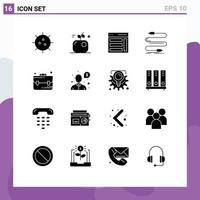 Group of 16 Solid Glyphs Signs and Symbols for sound cable science audio sidebar Editable Vector Design Elements