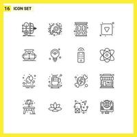 Set of 16 Vector Outlines on Grid for coffee full household down play button Editable Vector Design Elements