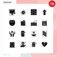 Universal Icon Symbols Group of 16 Modern Solid Glyphs of smile face boom box emotion up Editable Vector Design Elements