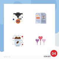 Group of 4 Modern Flat Icons Set for printing hot printing editorial coffee Editable Vector Design Elements