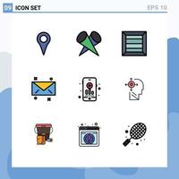 Set of 9 Modern UI Icons Symbols Signs for mind hobbies box audio mail Editable Vector Design Elements