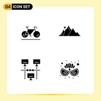 Editable Vector Line Pack of 4 Simple Solid Glyphs of bicycle connection sport nature sharing Editable Vector Design Elements