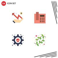 Mobile Interface Flat Icon Set of 4 Pictograms of hand setting statistic call catkin Editable Vector Design Elements