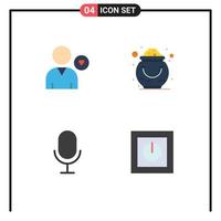 Set of 4 Modern UI Icons Symbols Signs for favorite pot like gold microphone Editable Vector Design Elements