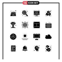 Pictogram Set of 16 Simple Solid Glyphs of design process science creative notification Editable Vector Design Elements