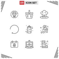 Modern Set of 9 Outlines and symbols such as clockwise restaurant cart cook chef Editable Vector Design Elements