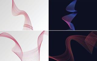 Set of 4 geometric wave pattern background Abstract waving line vector