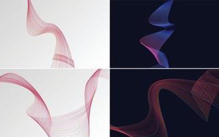 Set of 4 geometric wave pattern background Abstract waving line vector