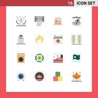 Pack of 16 Modern Flat Colors Signs and Symbols for Web Print Media such as candle chemistry night send analysis Editable Pack of Creative Vector Design Elements