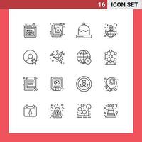 Pictogram Set of 16 Simple Outlines of user world christmas women business Editable Vector Design Elements