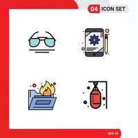 Mobile Interface Filledline Flat Color Set of 4 Pictograms of galsses folder antivirus spring gear bag Editable Vector Design Elements