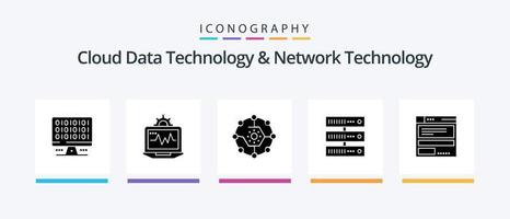 Cloud Data Technology And Network Technology Glyph 5 Icon Pack Including file . storage. computing. data . share. Creative Icons Design vector