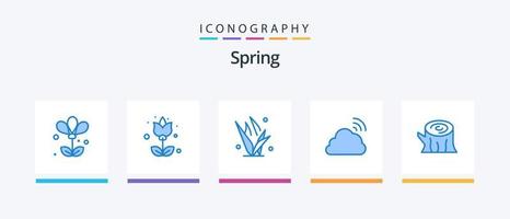 Spring Blue 5 Icon Pack Including log. spring. grass. sky. cloud. Creative Icons Design vector