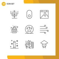 Outline Pack of 9 Universal Symbols of scary dead computer kid cake Editable Vector Design Elements