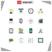 User Interface Pack of 16 Basic Flat Colors of achievement time communication user watch Editable Pack of Creative Vector Design Elements