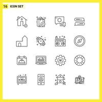Pack of 16 creative Outlines of fortress castle building islamic castle messaging Editable Vector Design Elements