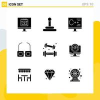 9 Universal Solid Glyphs Set for Web and Mobile Applications lifting athletics develop activities read Editable Vector Design Elements