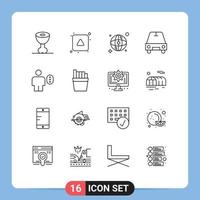 16 Universal Outline Signs Symbols of password body map avatar transport Editable Vector Design Elements