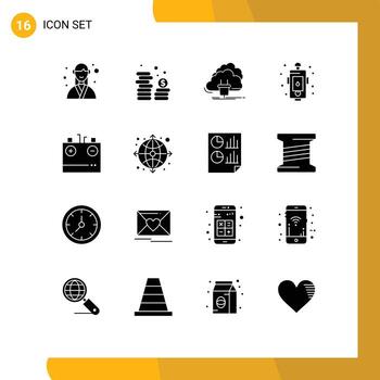16 Universal Solid Glyphs Set for Web and Mobile Applications emergency danger currency city network Editable Vector Design Elements