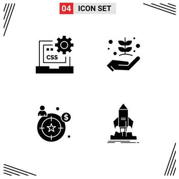 4 concepto de glifo sólido para sitios web móviles y aplicaciones código naturaleza desarrollar elementos de diseño vectorial editables para clientes agrícolas vector