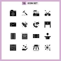 16 Universal Solid Glyphs Set for Web and Mobile Applications security infected water alert transport Editable Vector Design Elements