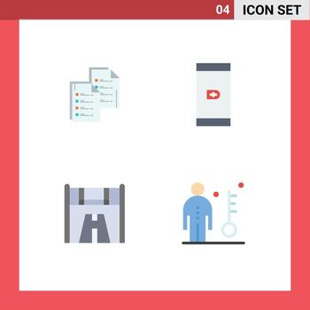 Mobile Interface Flat Icon Set of 4 Pictograms of document checkpoint copy cashless race Editable Vector Design Elements