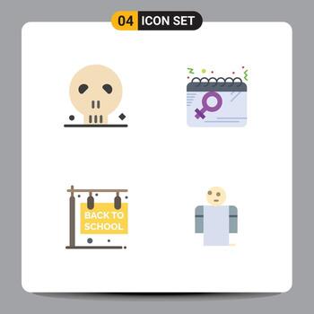 User Interface Pack of 4 Basic Flat Icons of bones back to school skull plan hanging sign Editable Vector Design Elements