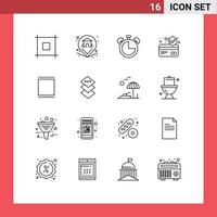 16 Universal Outline Signs Symbols of timeline instagram clock gallery card protection Editable Vector Design Elements