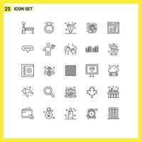 25 Thematic Vector Lines and Editable Symbols of mail browser power online order order Editable Vector Design Elements