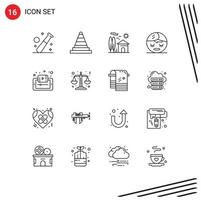 grupo de símbolos de icono universal de 16 contornos modernos de herramientas de cara de documento spa elementos de diseño de vector editables reales