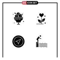 Pack of 4 Modern Solid Glyphs Signs and Symbols for Web Print Media such as cafe location ice cream flower pointer Editable Vector Design Elements