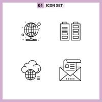 Group of 4 Filledline Flat Colors Signs and Symbols for hosting idea server power storage Editable Vector Design Elements