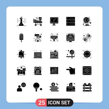Universal Icon Symbols Group of 25 Modern Solid Glyphs of server data insurance admin imac Editable Vector Design Elements