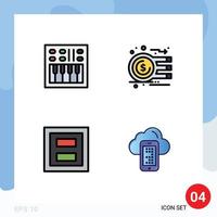 Mobile Interface Filledline Flat Color Set of 4 Pictograms of amplifier money speaker currency frame Editable Vector Design Elements