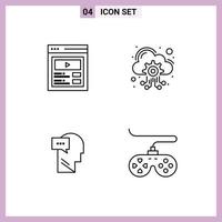 Mobile Interface Line Set of 4 Pictograms of custom content dialog web hosting server head Editable Vector Design Elements