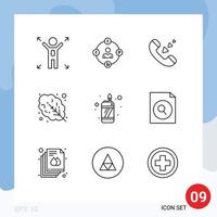 9 Thematic Vector Outlines and Editable Symbols of lighter fire call food leaves Editable Vector Design Elements