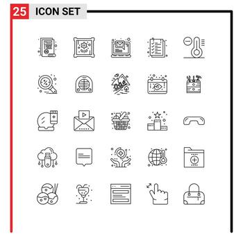 25 Universal Lines Set for Web and Mobile Applications discount decrease laptop climate text Editable Vector Design Elements