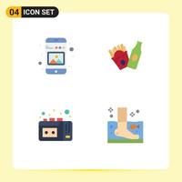 Pack of 4 Modern Flat Icons Signs and Symbols for Web Print Media such as gallery vhs phone frise fish Editable Vector Design Elements