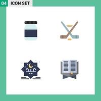conjunto moderno de 4 iconos y símbolos planos, como sello de botella, hielo, deporte, estrella, libro, elementos de diseño vectorial editables vector