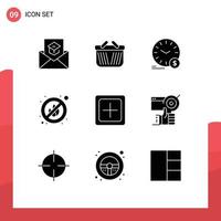 9 Solid Glyph concept for Websites Mobile and Apps add no shopping fire wallclock Editable Vector Design Elements