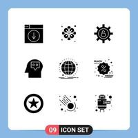 Modern Set of 9 Solid Glyphs and symbols such as network global protection data idea Editable Vector Design Elements